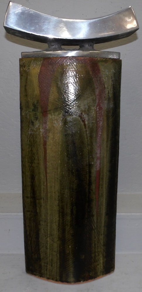 Modern Pottery & Cast Aluminum Candelabra Pedestal (1 of 4)