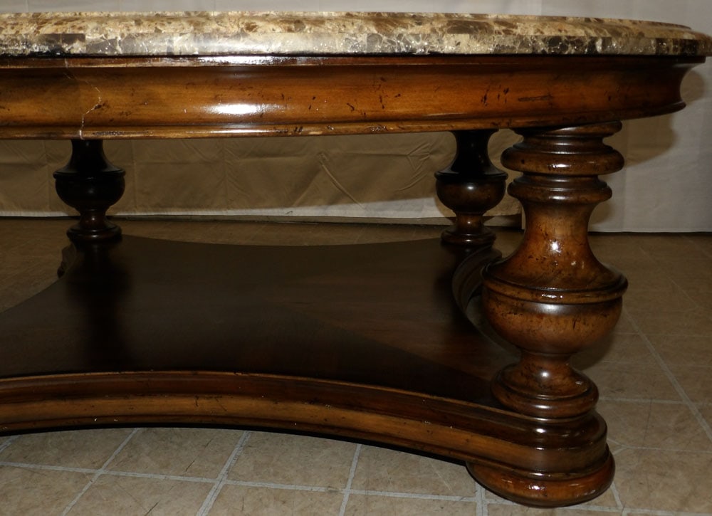 Large Round Cherry Marble Top Coffee Table - 2