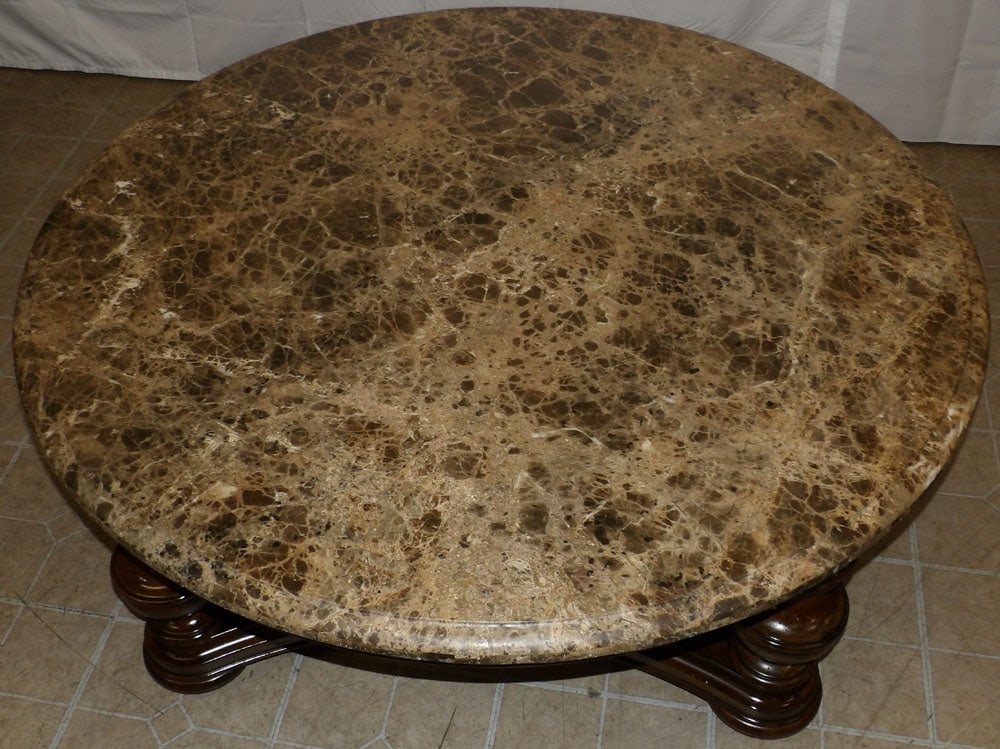 Large Round Cherry Marble Top Coffee Table - 3
