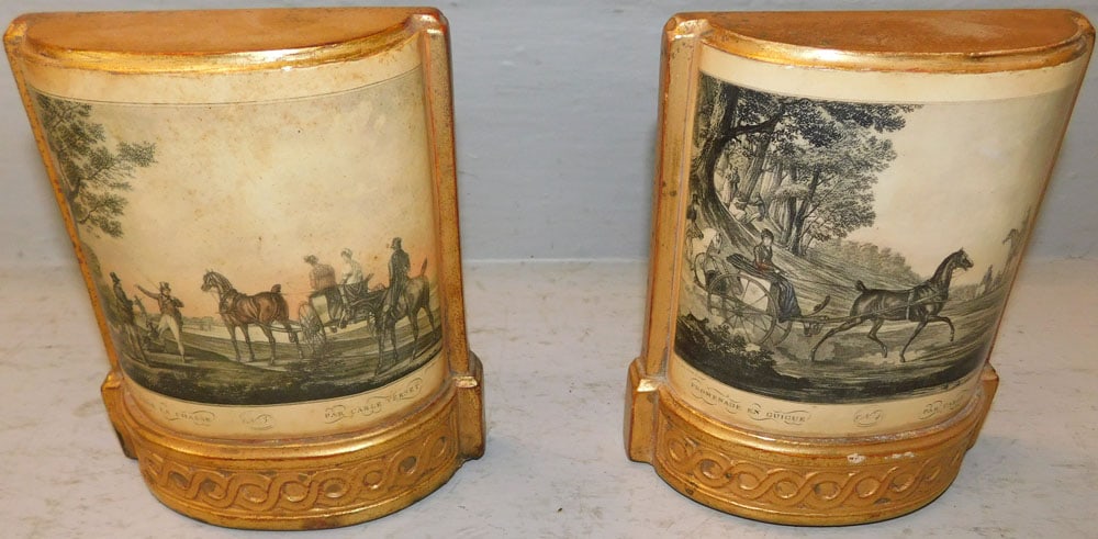 Pair of Ceramic & Decoupage Decorated Equestrian Scene Bookends (1 of 5)