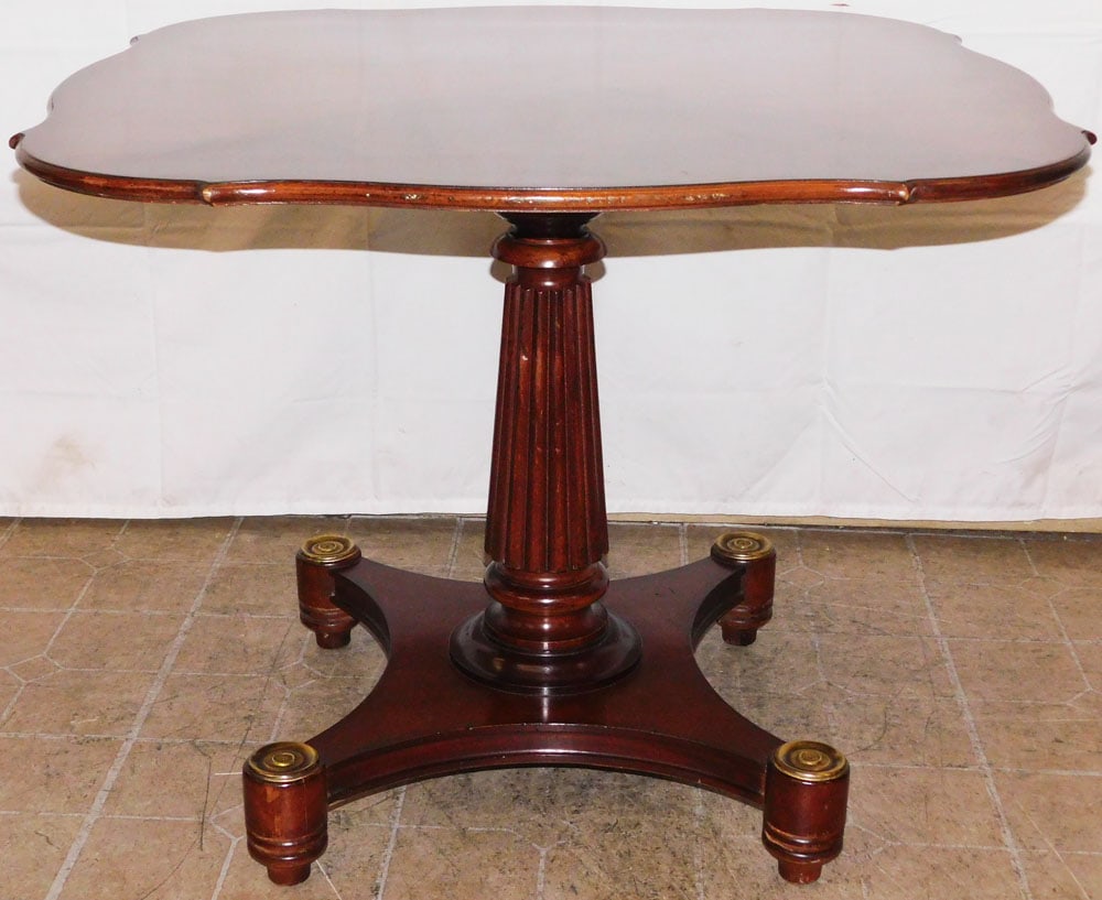 Mahogany Pedestal Center Table with Brass Accents by Lexington (1 of 4)
