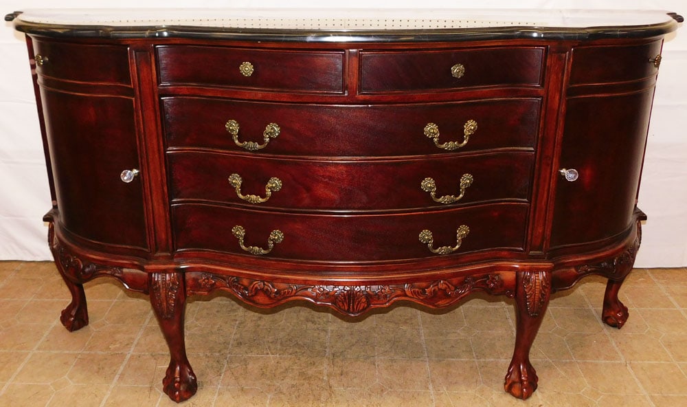 Carved Mahogany Marble Top Bow Front Sideboard with Ball & Claw Feet (1 of 9)
