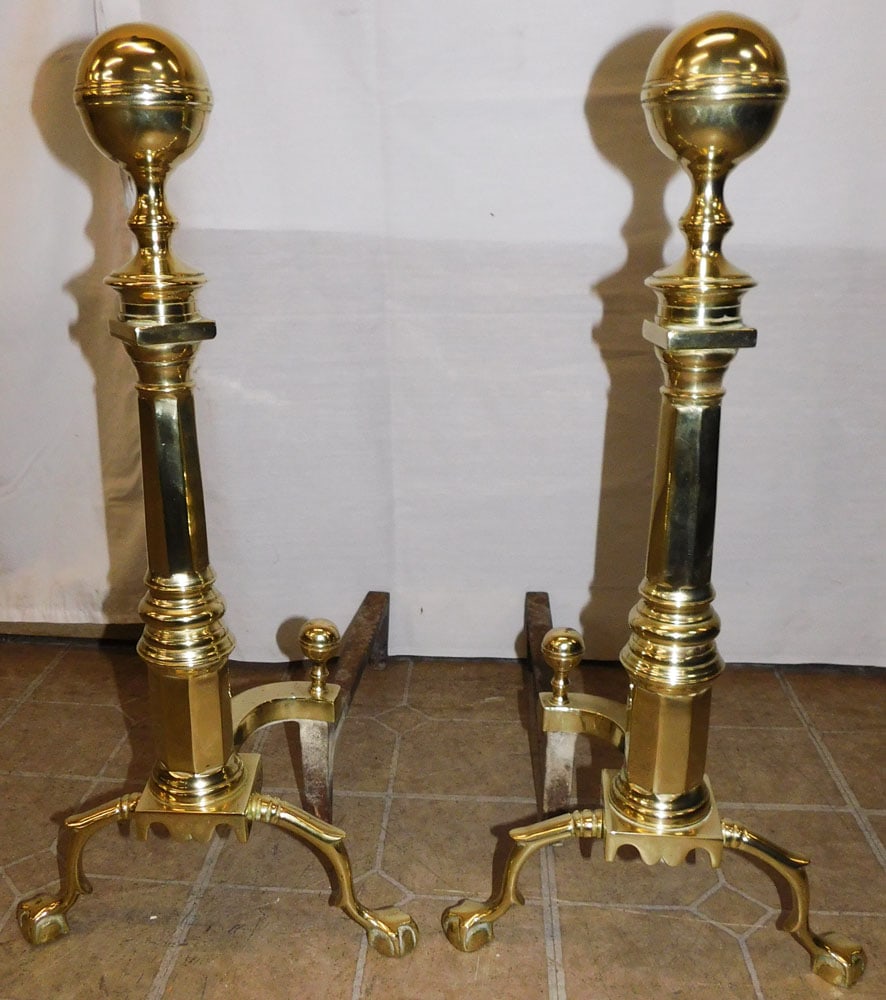 Pair of Brass Cannonball Andirons by Harvin (1 of 5)