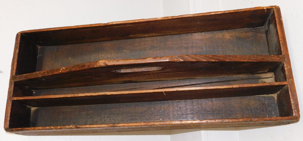 Large Antique Primitive Pine Tool Tray with Handle - 4