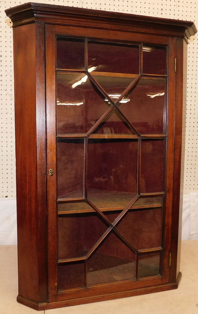 19th Century Mahogany Glass Door Hanging Corner Cabinet (1 of 6)
