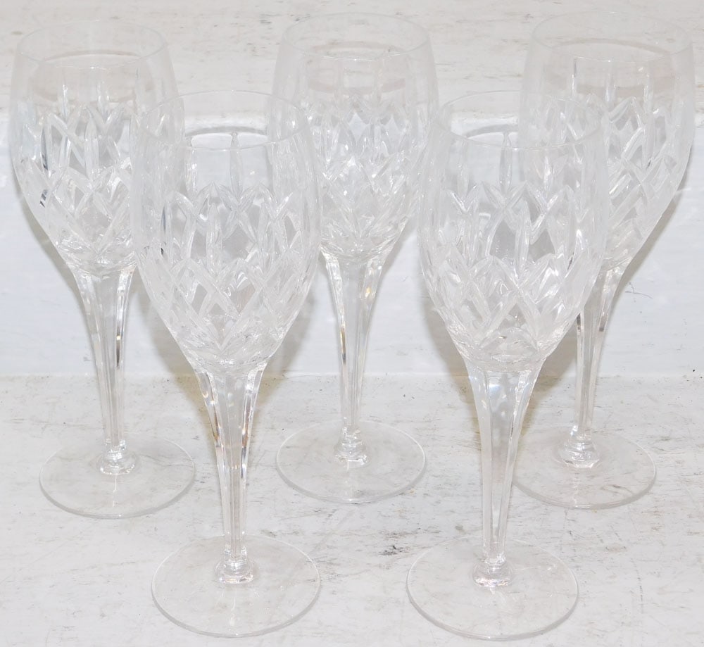 Five Waterford Crystal " Marquis" Wines: Five Waterford Crystal " Marquis" Wines. 8 3/4" H 3" Dia. , "ALL DESCRIPTIONS AND ANY CONDITION STATEMENT GIVEN BY LANGSTON AUCTION GALLERY ARE STRICTLY OPINIONS AND LANGSTON'S SHALL HAVE NO RESPONSIB