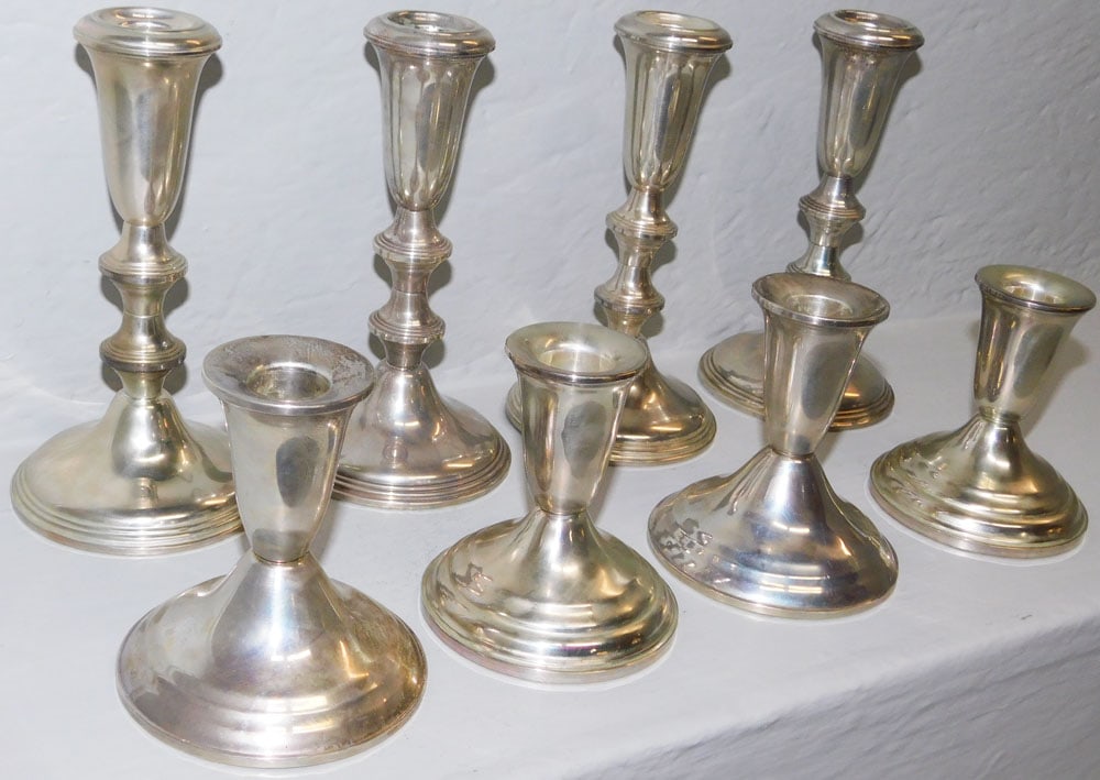 Eight Sterling Weighted Candlesticks - 2