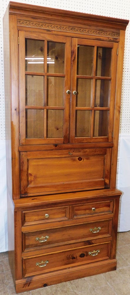 Pine Two Piece Glass Door Cabinet with Drop Front Writing Compartment by Pennsylvania House (1 of 8)