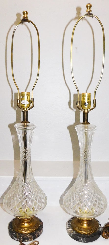 Pair of Crystal & Marble Base Lamps (1 of 4)