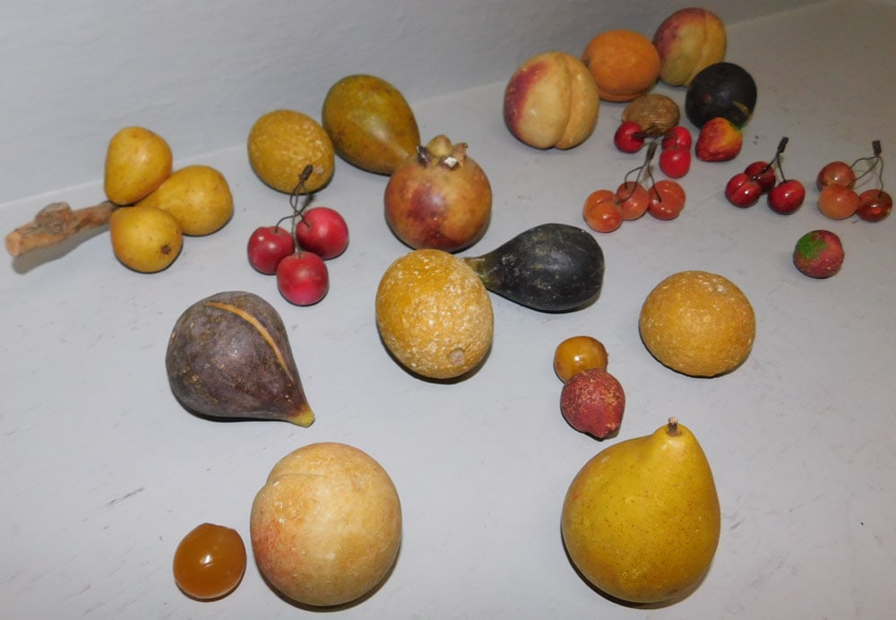 Lot of Antique Alabaster Fruit: Lot of Antique Alabaster Fruit. 2 1/2" Dia , "ALL DESCRIPTIONS AND ANY CONDITION STATEMENT GIVEN BY LANGSTON AUCTION GALLERY ARE STRICTLY OPINIONS AND LANGSTON'S SHALL HAVE NO RESPONSIBILITY FOR