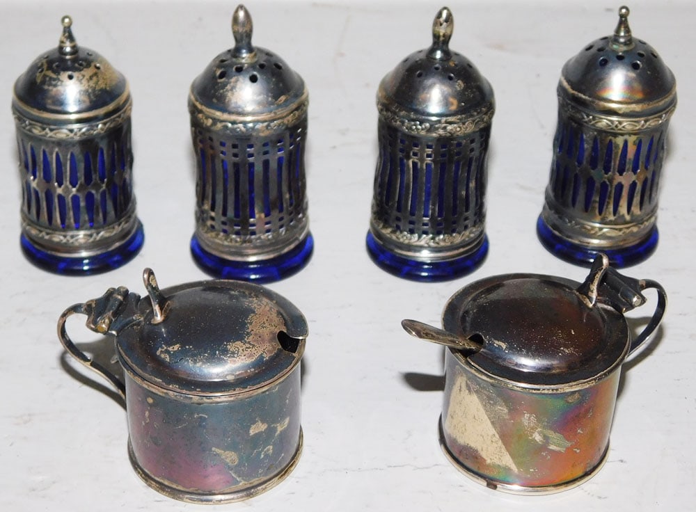 Lot of Cobalt Blue & Sterling Salt Cellars & Shakers (1 of 4)