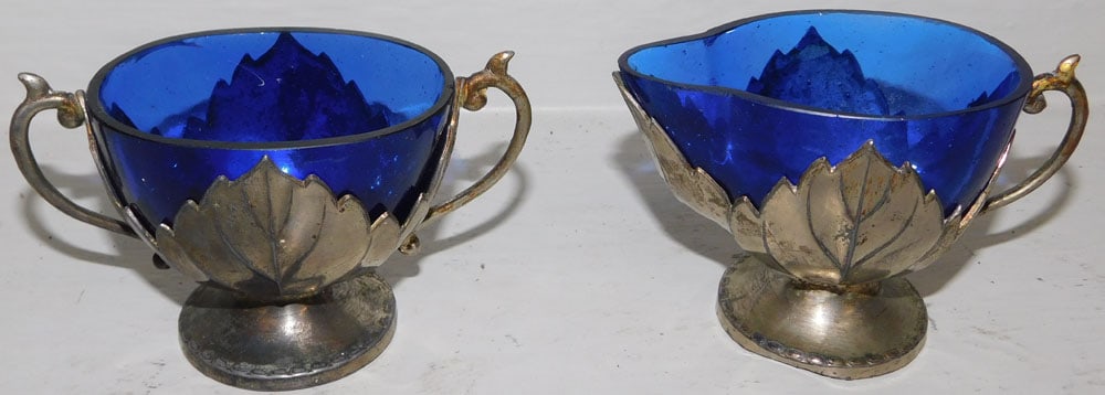 Silverplated & Cobalt Blue Sugar & Creamer (1 of 4)