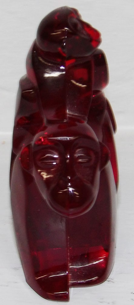 Signed Moser Ruby Monkey Paperweight - 2