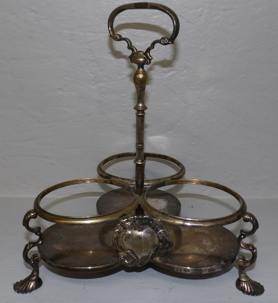 Antique Sterling Three Bottle Tantalus Stand, 18.8 ozt. (1 of 4)
