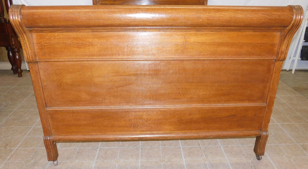 Antique Oak High Back Bed - 2