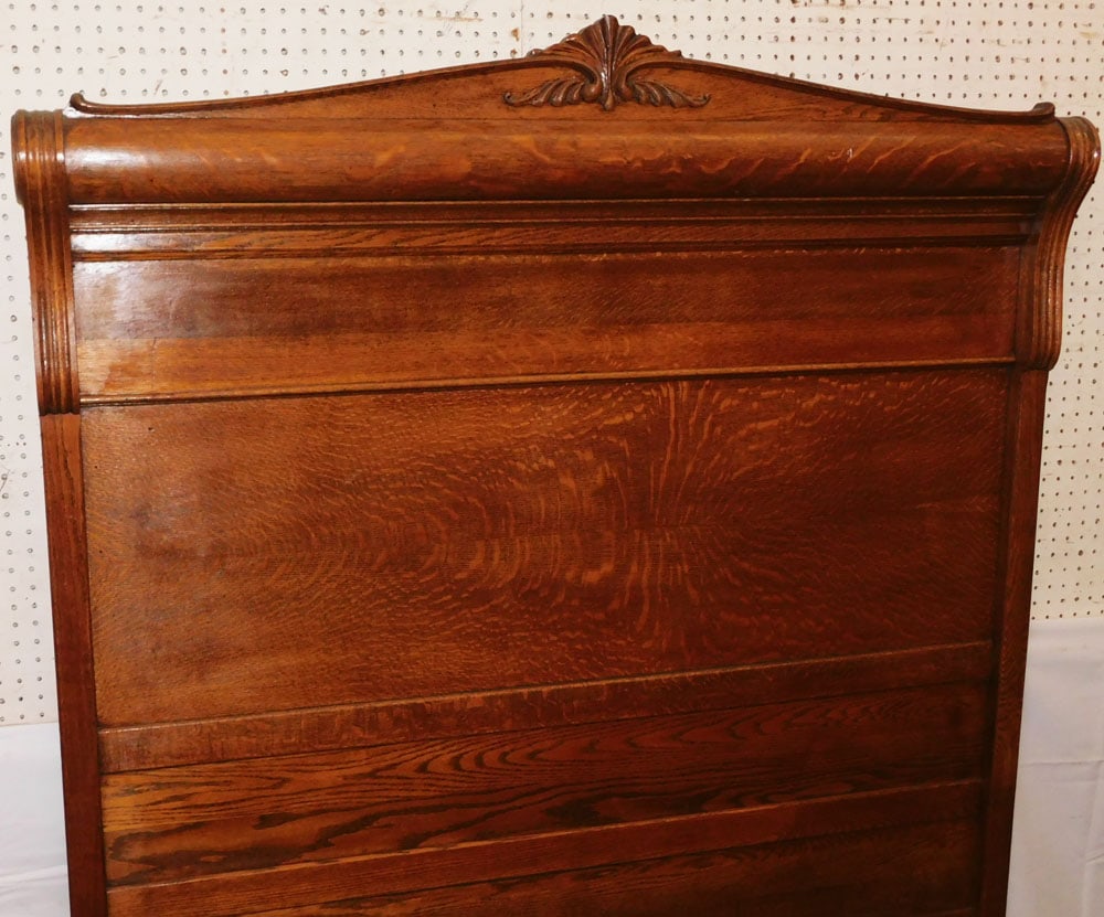 Antique Oak High Back Bed - 3