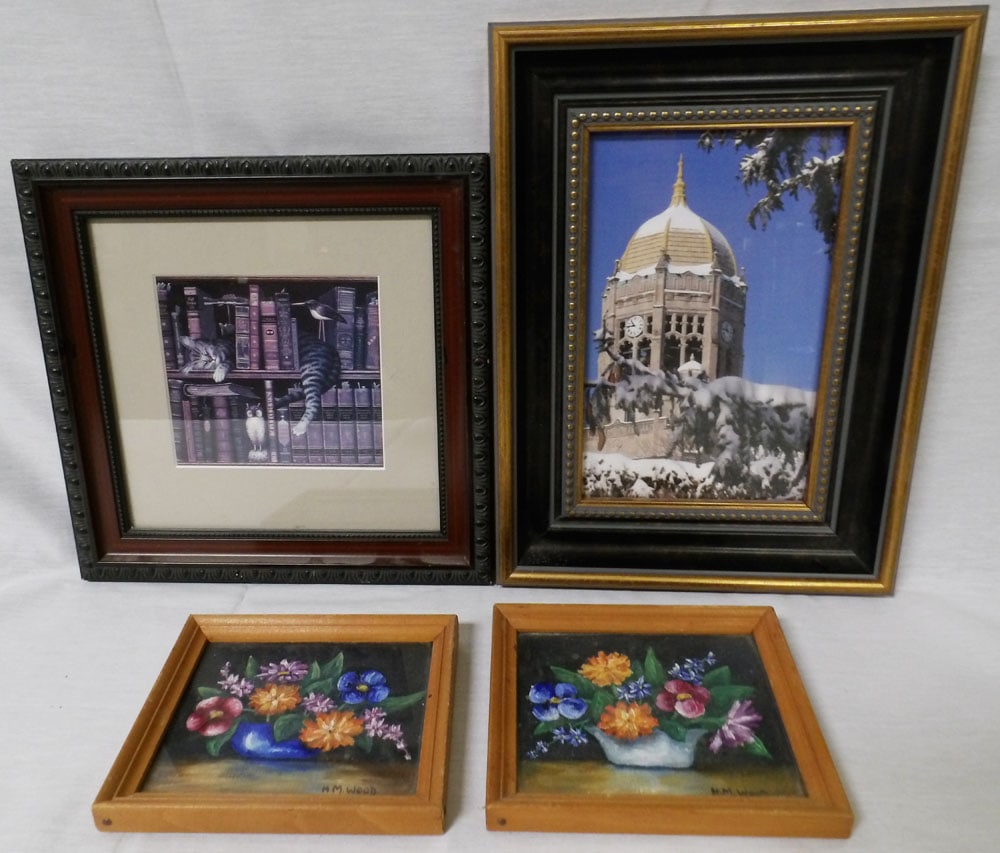 Lot Framed Prints - Two Small Oil On Canvas - Signed (1 of 4)