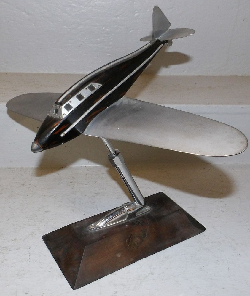Mid Century Calamander & Chrome Model Plane on Cedar Stand (1 of 4)