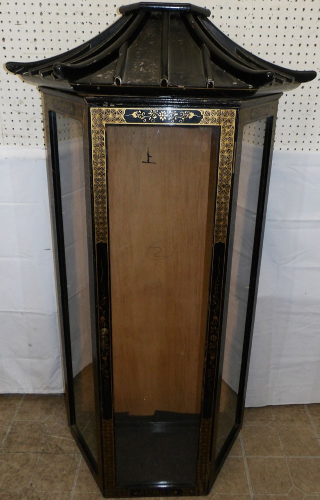 Oriental Black Lacquered Pagoda Top Glass Cabinet (1 of 7)