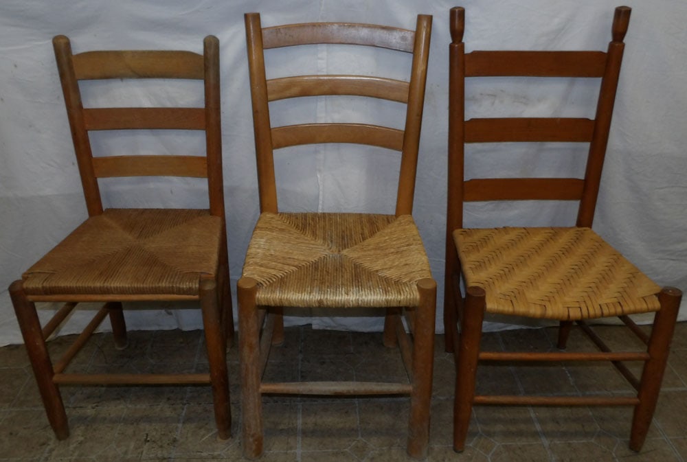 Three Antique Ladder Back Side Chairs - 6