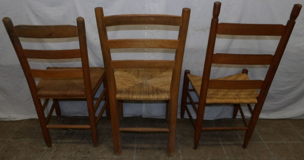 Three Antique Ladder Back Side Chairs - 7