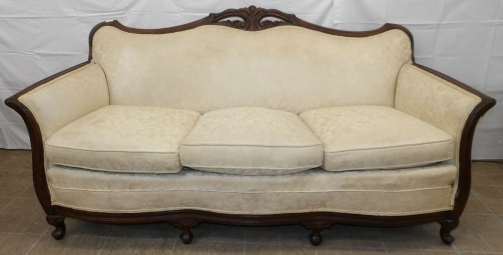 Carved Walnut & Upholstered Sofa (1 of 6)
