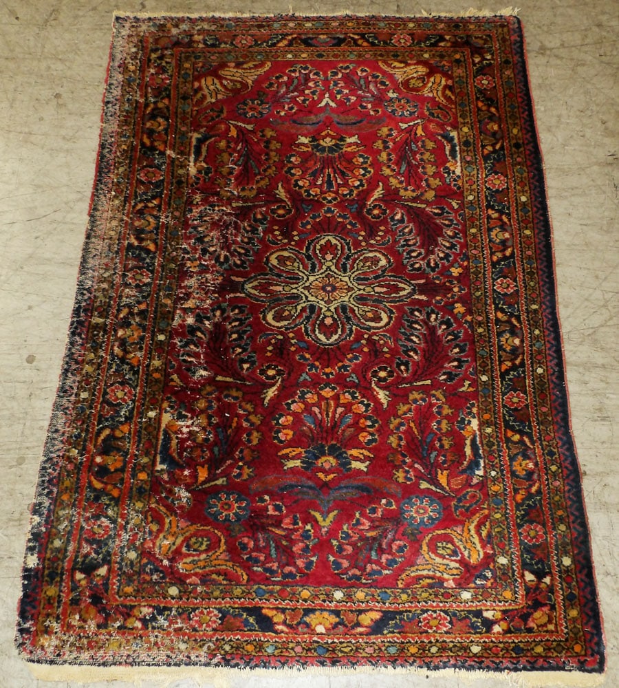 3' 5" x 5' 1" Antique Hand Made Oriental Rug: 3' 5" x 5' 1" Antique Hand Made Oriental Rug. "ALL DESCRIPTIONS AND ANY CONDITION STATEMENT GIVEN BY LANGSTON AUCTION GALLERY ARE STRICTLY OPINIONS AND LANGSTON'S SHALL HAVE NO RESPONSIBILITY FOR