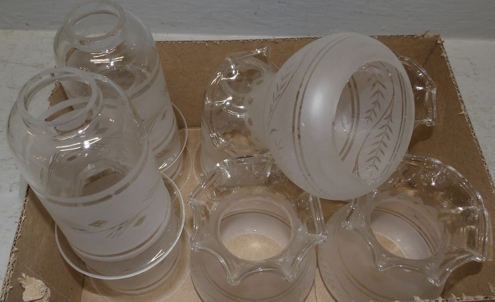 Lot of Frosted & Etched Glass Shades (1 of 2)
