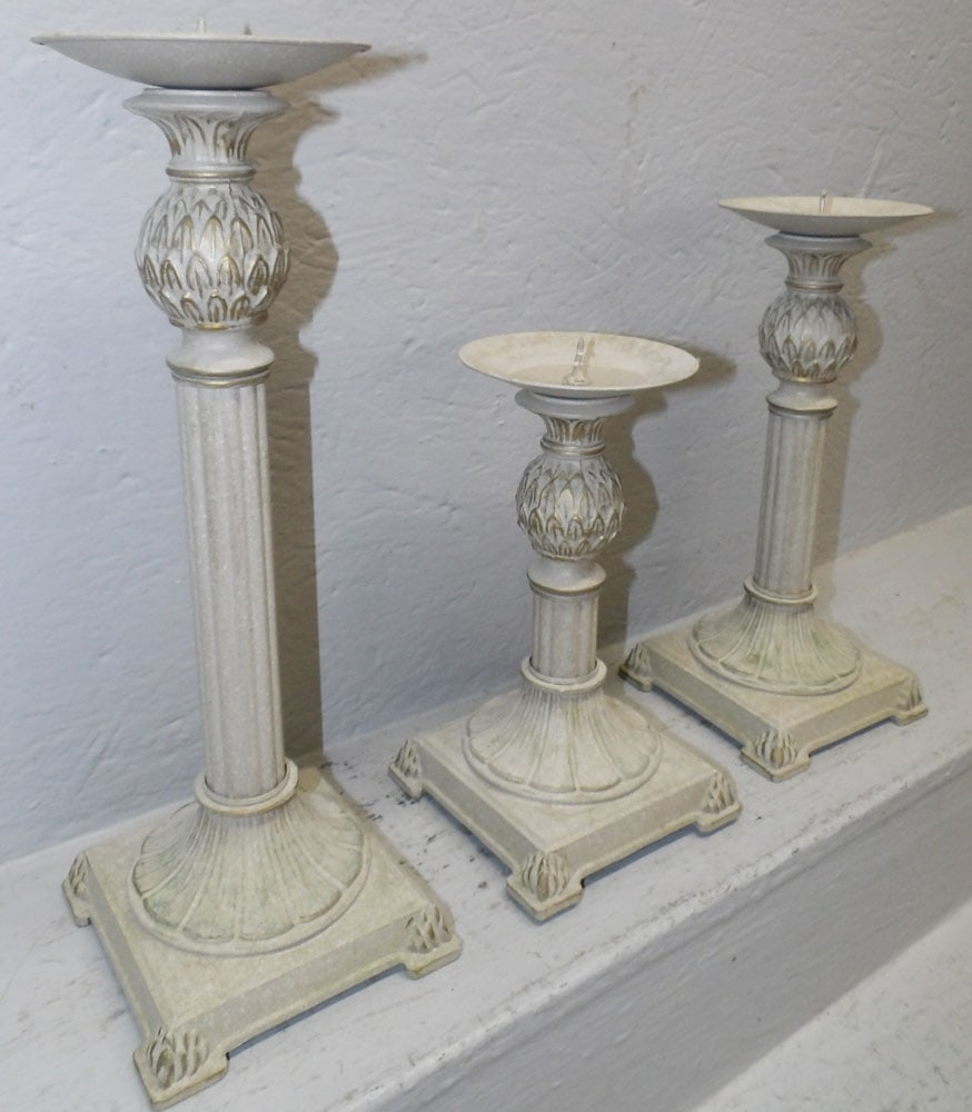 Three Painted Metal Column Candlesticks - 2