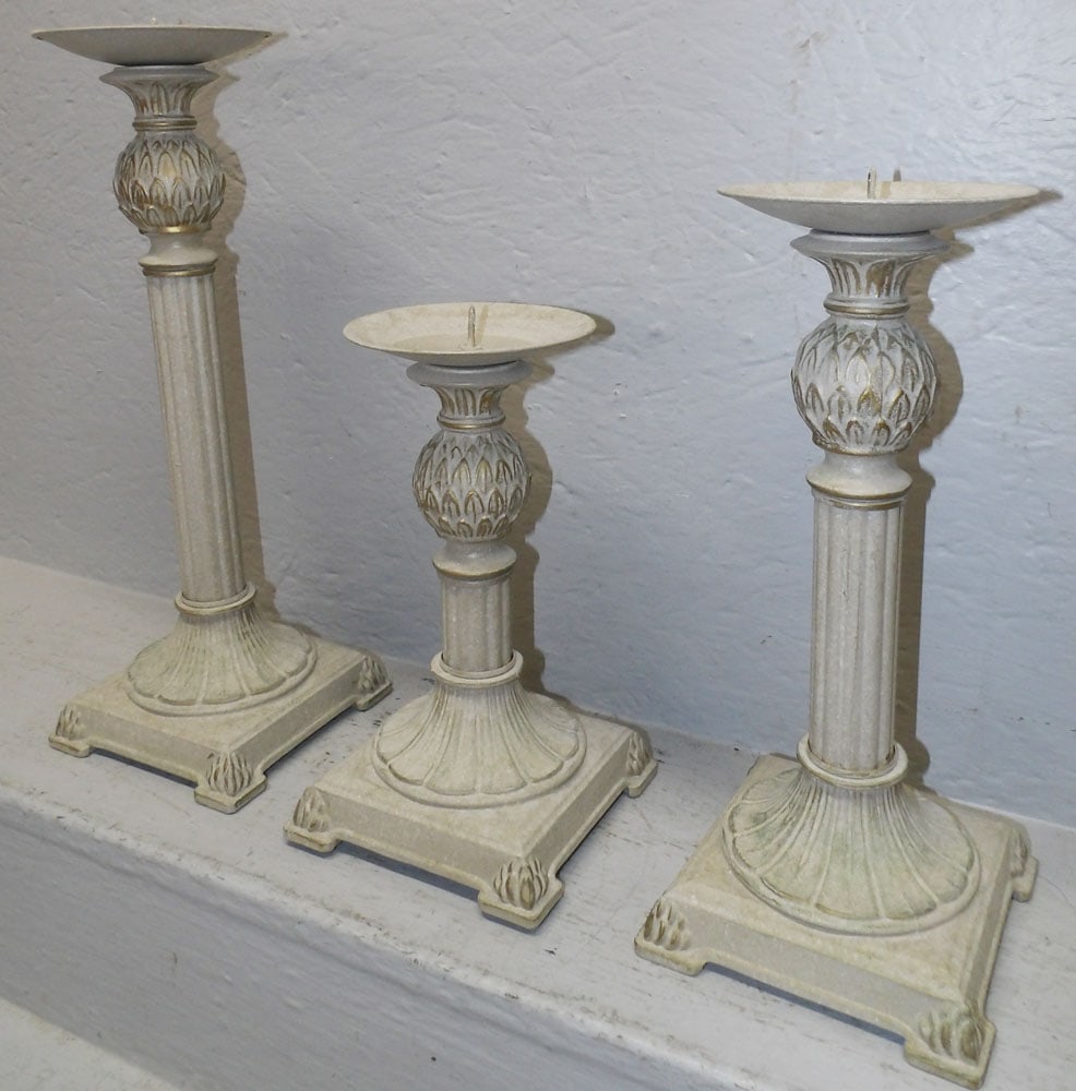 Three Painted Metal Column Candlesticks - 3