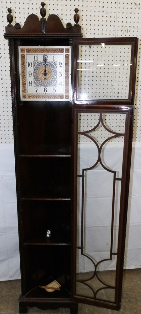Walnut Corner Whatnot One Door Cabinet Clock - 5