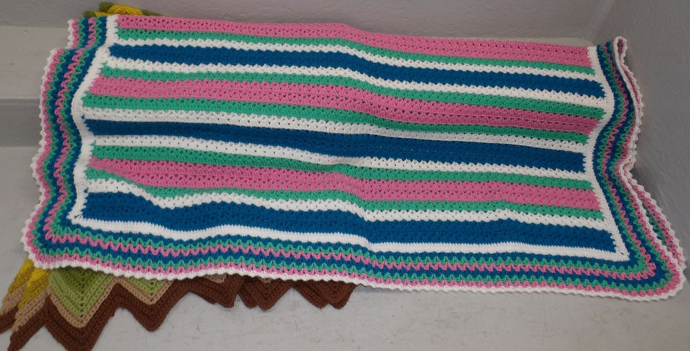 Two Yarn Knitted Afghans - 2