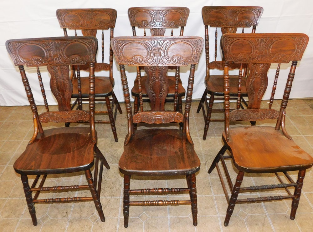 Set of Six Oak Press Back Dining Chairs (1 of 6)