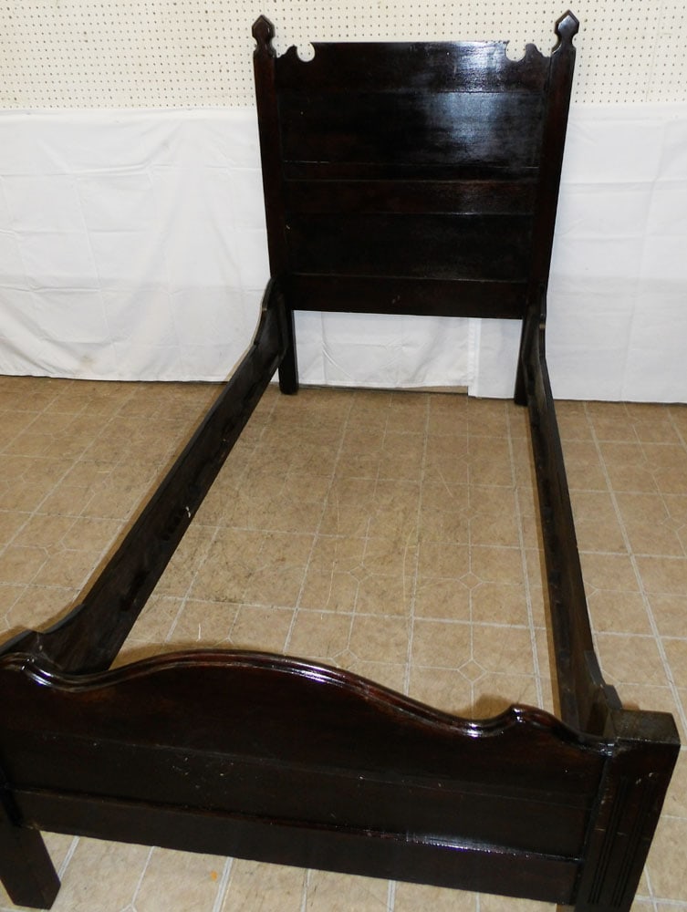 Antique Walnut Single Bed with Rails - 2