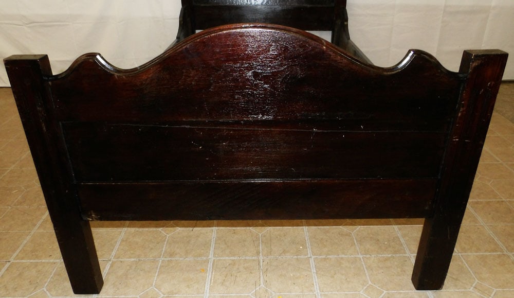 Antique Walnut Single Bed with Rails - 4