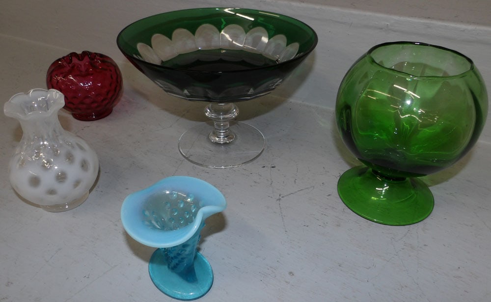 Five Art Glass Items Including Val St Lambert Compote - 3