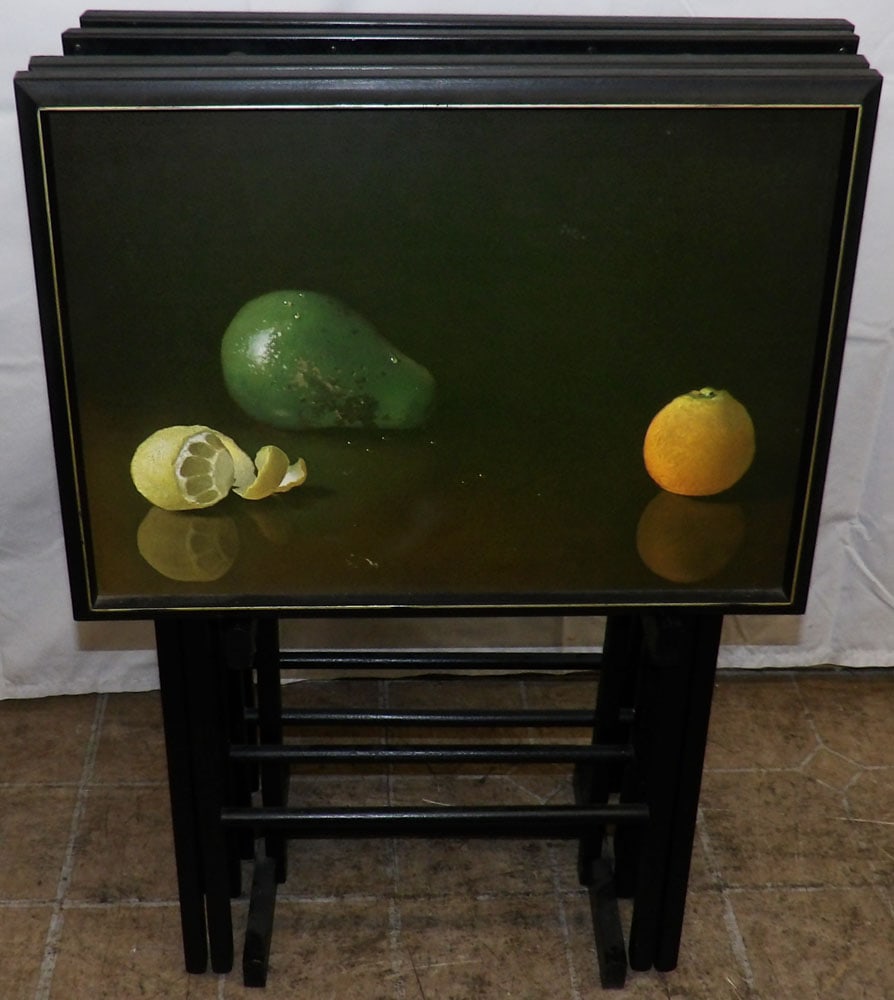 Set TV Trays: Set TV Trays. 31" H 21" W 9" D "ALL DESCRIPTIONS AND ANY CONDITION STATEMENT GIVEN BY LANGSTON AUCTION GALLERY ARE STRICTLY OPINIONS AND LANGSTON'S SHALL HAVE NO RESPONSIBILITY FOR ERRORS OR