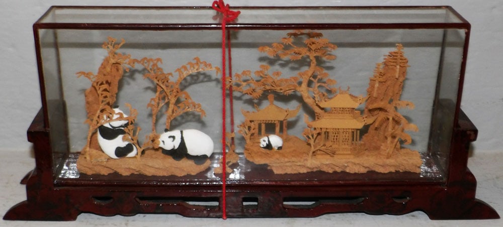 Chinese Cork Village: Chinese Cork Village. 6 1/2" H 16 1/2" W 2 1/2" D "ALL DESCRIPTIONS AND ANY CONDITION STATEMENT GIVEN BY LANGSTON AUCTION GALLERY ARE STRICTLY OPINIONS AND LANGSTON'S SHALL HAVE NO RESPONSIBILITY