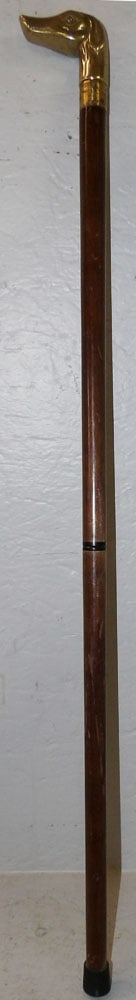 Cherry Walking Stick With Brass Dog Head Handle (1 of 3)