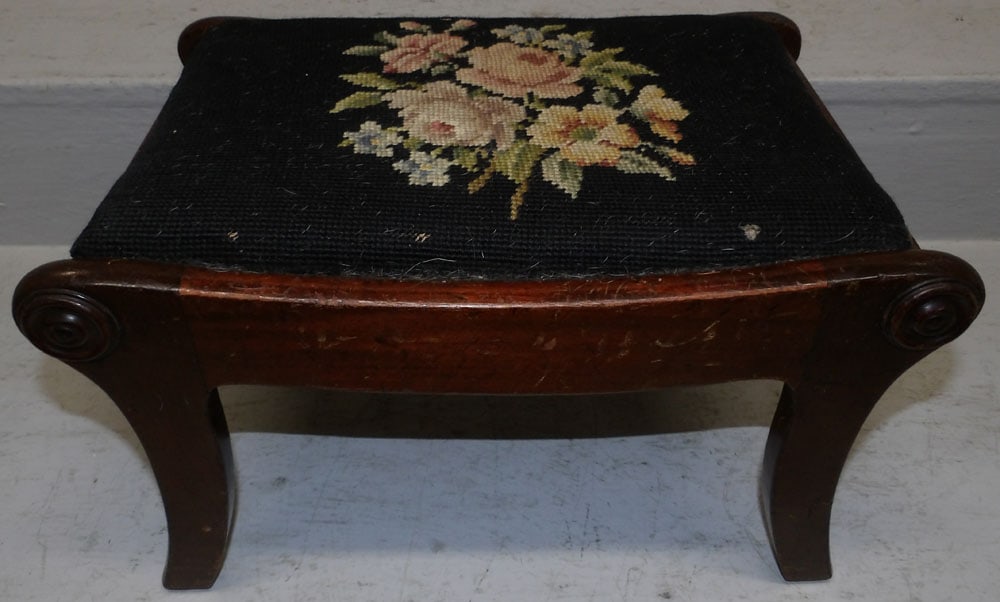 Mahogany Needlepoint Top Foot Stool (1 of 4)