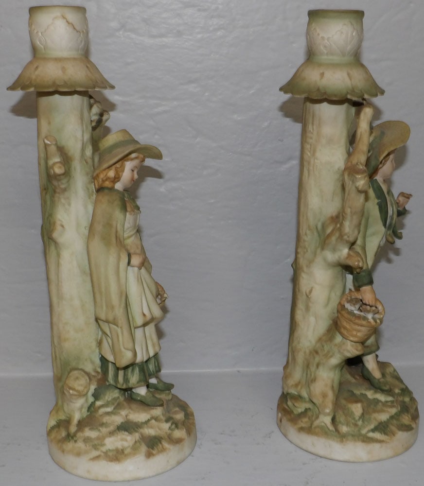 Pair Bisque Figural Candlesticks - 2