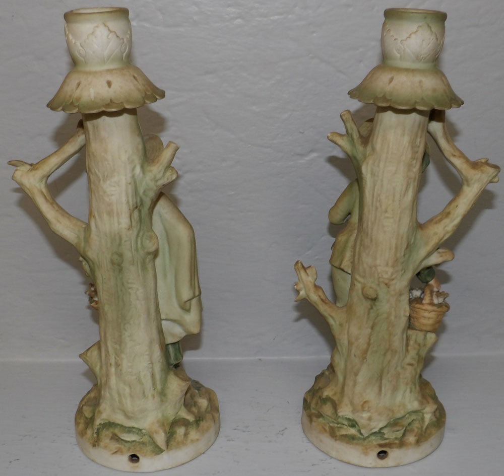 Pair Bisque Figural Candlesticks - 3