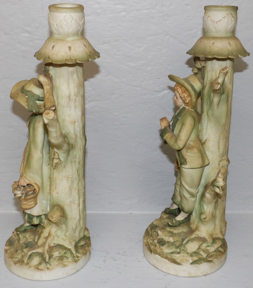 Pair Bisque Figural Candlesticks - 4