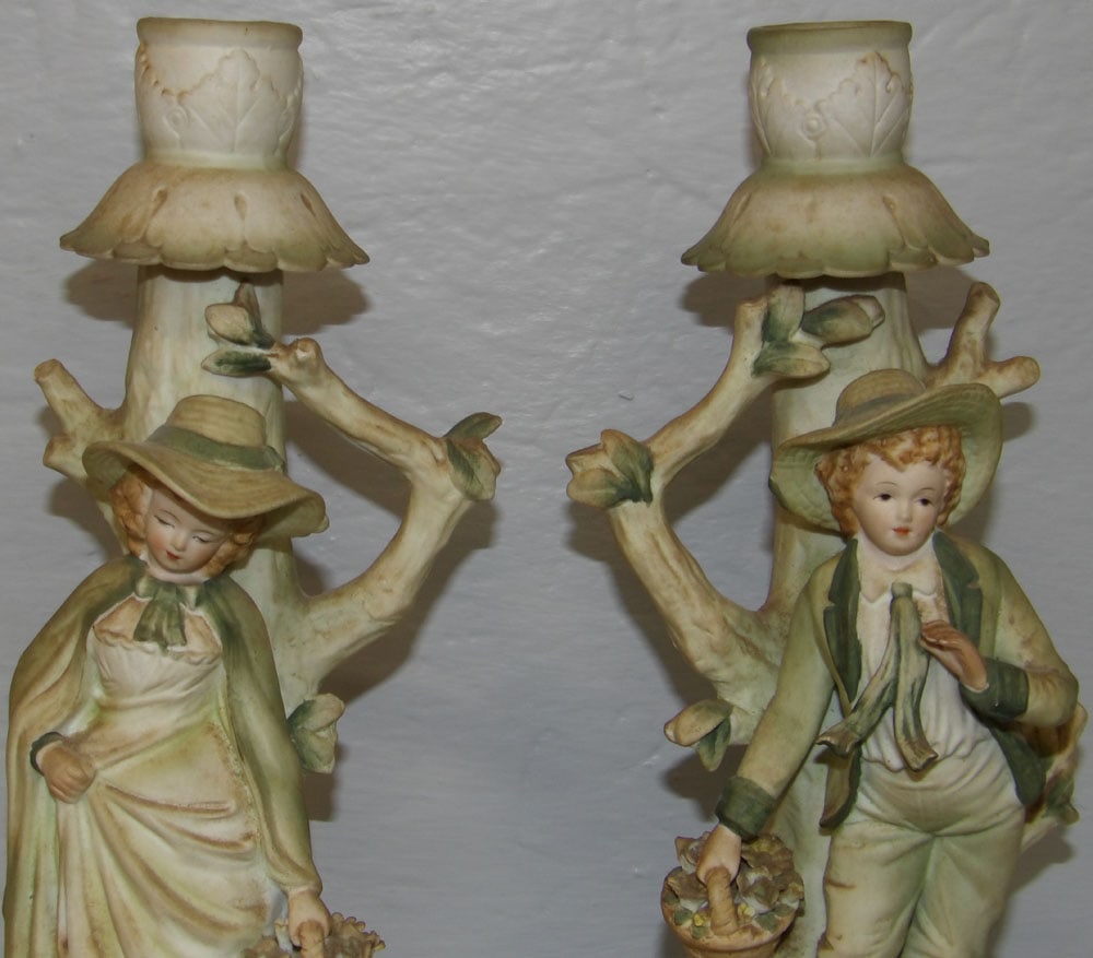 Pair Bisque Figural Candlesticks - 5