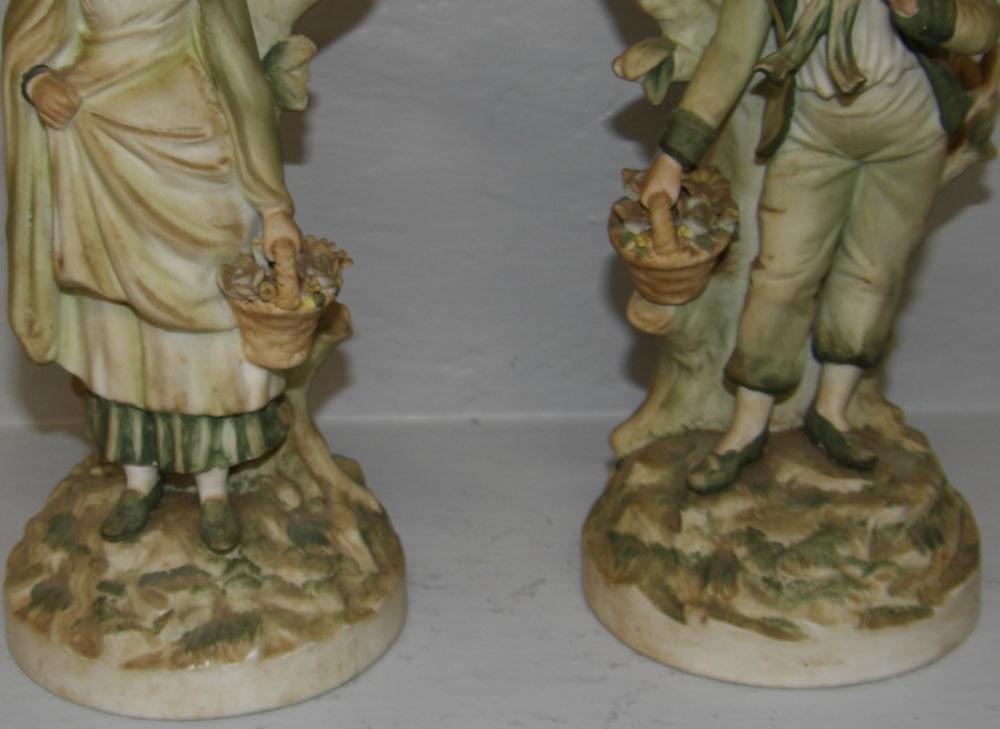 Pair Bisque Figural Candlesticks - 6