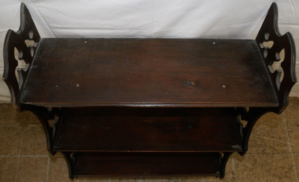 Antique Walnut Open Work Wall Hanging Shelf - 2