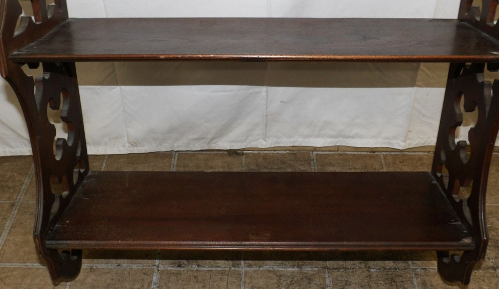Antique Walnut Open Work Wall Hanging Shelf - 3