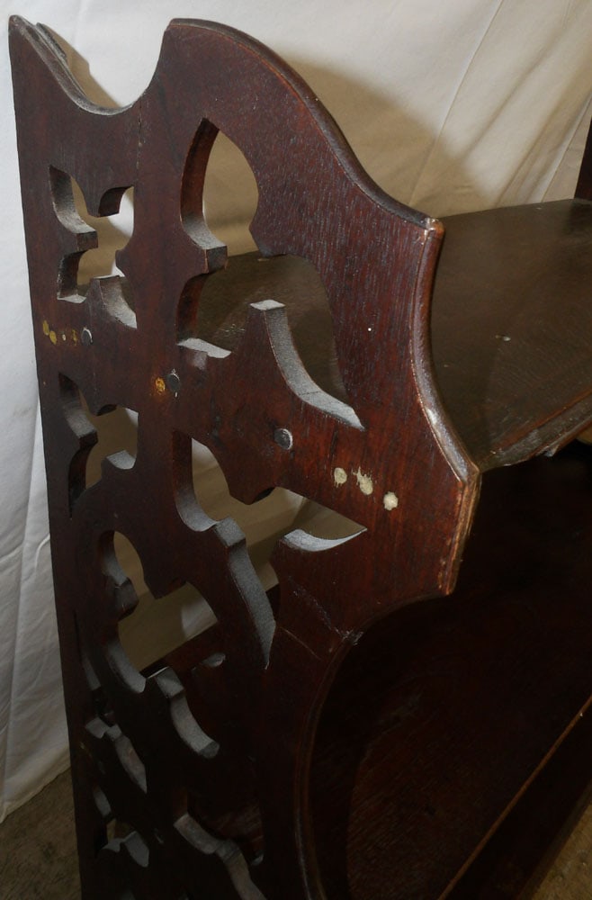 Antique Walnut Open Work Wall Hanging Shelf - 4