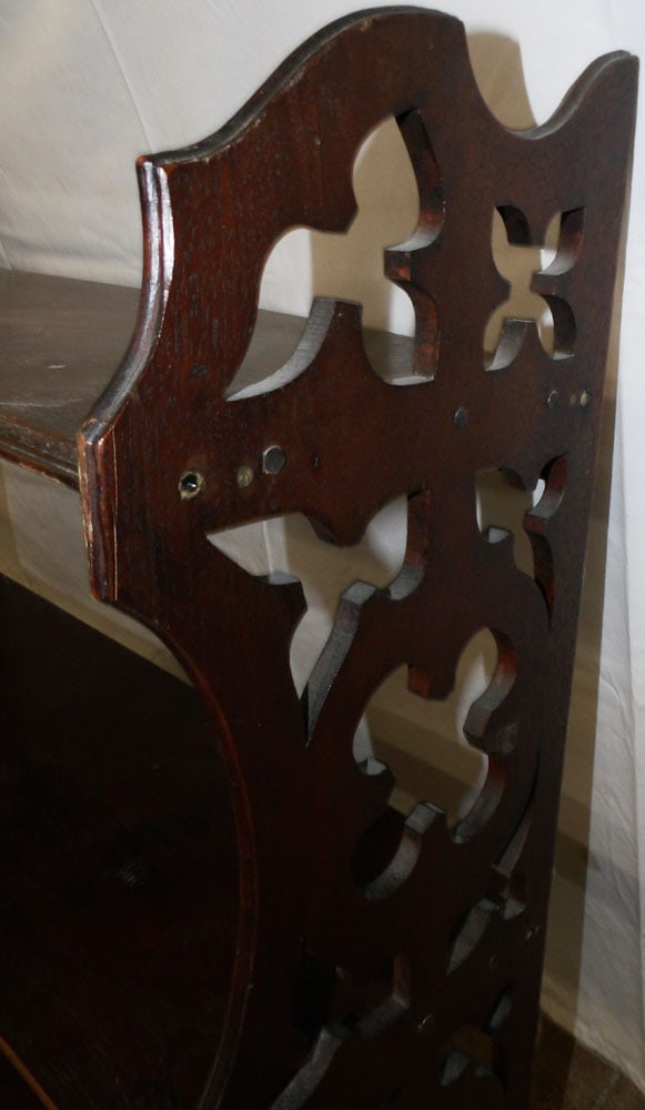 Antique Walnut Open Work Wall Hanging Shelf - 5