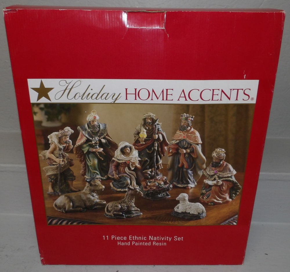 Nativity Scene In Original Box: Nativity Scene In Original Box. Box: 20 1/2" H 17 1/4" W 5 3/4" D "ALL DESCRIPTIONS AND ANY CONDITION STATEMENT GIVEN BY LANGSTON AUCTION GALLERY ARE STRICTLY OPINIONS AND LANGSTON'S SHALL HAVE NO